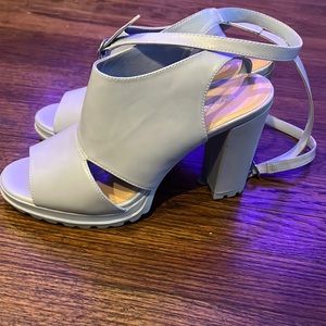 Women’s Light Gray Ankle-Strap Block Heel Sandals